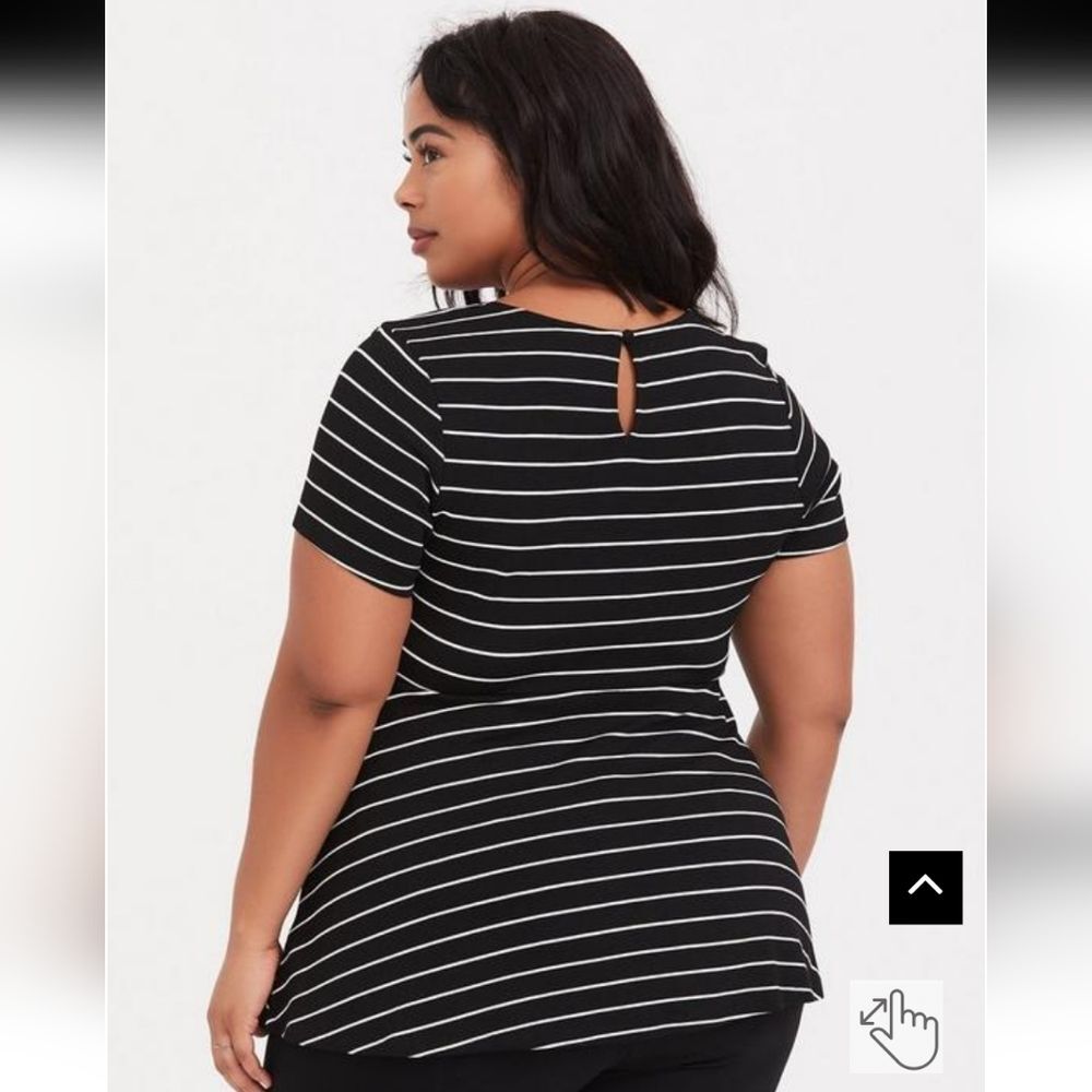 Torrid Peplum Ponte Crew Neck Top Womens 2X Black White Stripe Casual Workwear - Picture 4 of 13